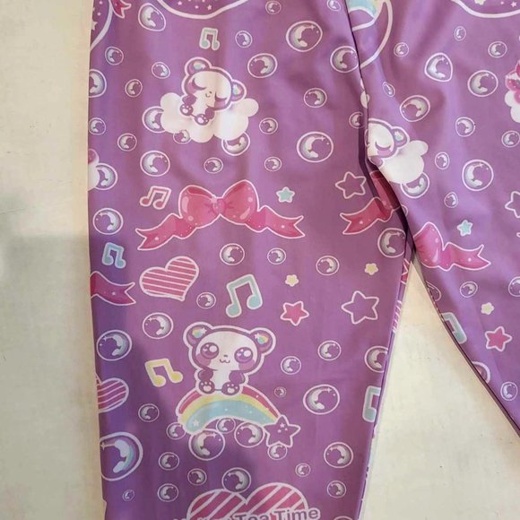 HOLLEY TEA TIME  Pastel Goth Purple Dreamy Bear Leggings - Picture 1 of 2